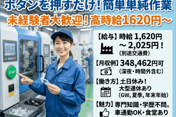 【丹羽郡大口町】高時給／未経験OK★機械に部品をセットしてボタンを押すだけ／男女活躍中★土日休み イメージ
