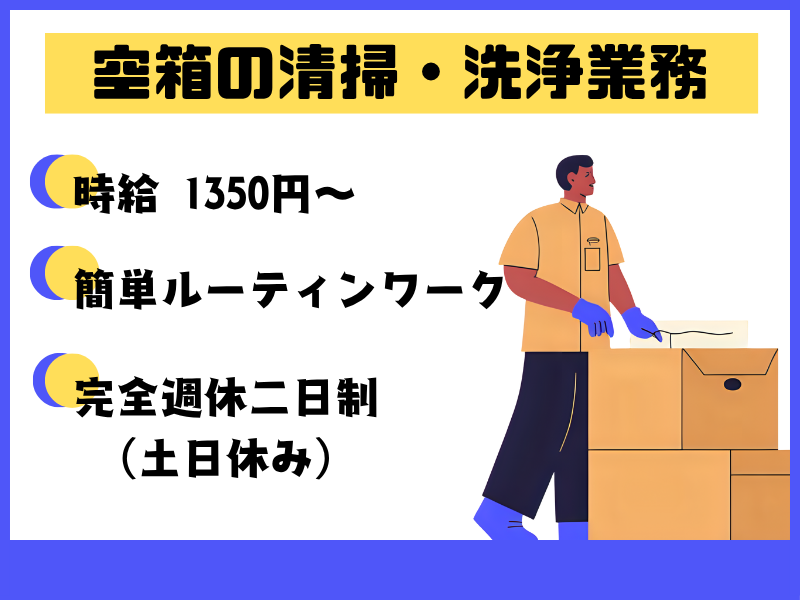 【飛島村】高時給1350円～／土日休み♪/空箱の洗浄 イメージ