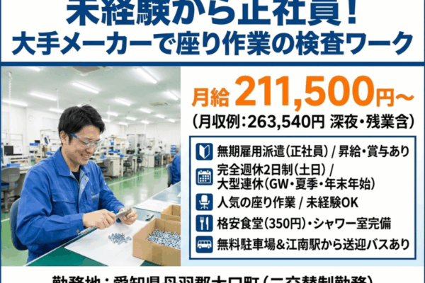 【丹羽郡大口町】自動車部品の検査員☆ラインで流れる部品をノギスを使って数値確認 イメージ