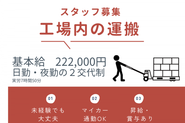 【岐阜県郡上市】車通勤出来る方　運搬・仕分け作業　 イメージ
