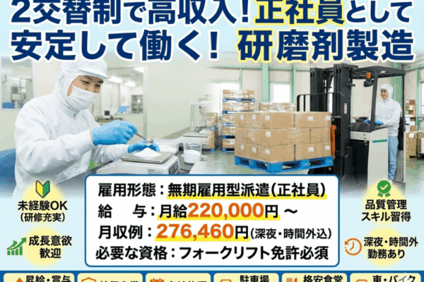 【各務原】研磨剤製造・運搬業務/4勤2休/車通勤OK！ イメージ