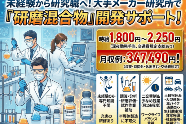 【各務原】研磨材の試験補助/二交替制/土日祝休み イメージ