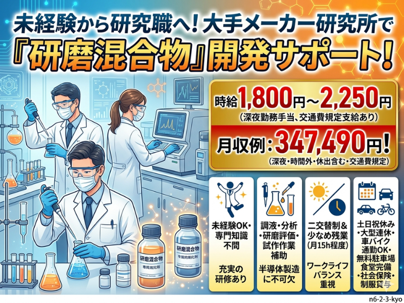 【各務原】研磨材の試験補助/二交替制/土日祝休み イメージ